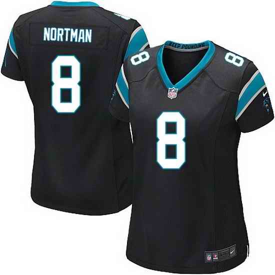 Nike Panthers #8 Brad Nortman Black Team Color Women Stitched NFL Jersey